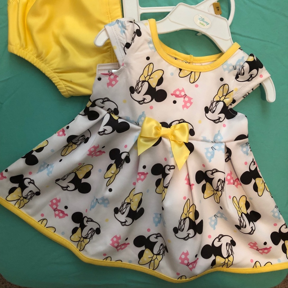 Disney Baby Minnie Mouse pleated yellow dress 0-3M